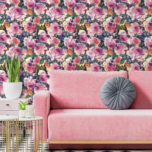 Vista 7 de VaryPaper Papel tapiz vintage floral oscuro de 17.7 x 78.7 pulgadas, diseño de peonía de acuarela, papel tapiz de flores para despegar y pegar
