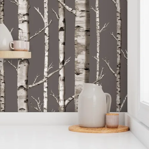 Vista 8 de Peel & Stick Wallpaper Swatch - Birch Grove Forest Woods Trees Rustic Custom Removable Wallpaper by Spoonflower