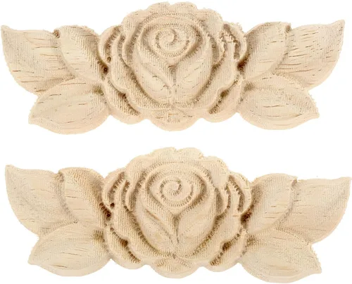 Vista 16 de MUXSAM Apliques tallados en madera de rosa, paquete de 2 mini calcomanías de madera sin pintar para armario, pared, tocador, cama, espejo, chimenea