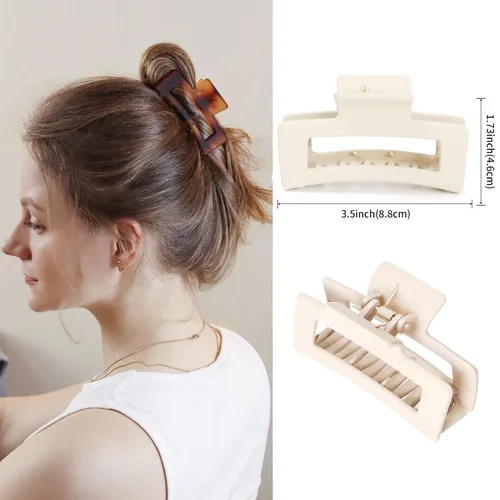 Vista 4 de 10 pinzas para el cabello para mujer, 3.5 pulgadas, antideslizantes, medianas y grandes, para cabello fino, paquete de 5 pinzas cuadradas