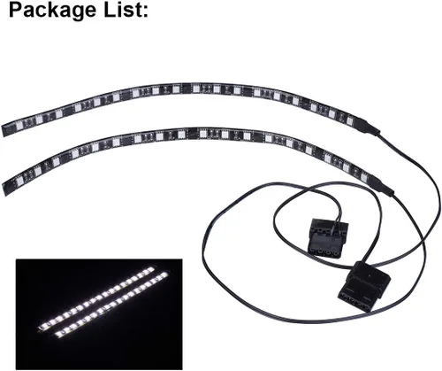 Vista 6 de DS - Tira de luz LED blanca para PC con parte trasera magnética, conector Molex, paquete de 2 tiras LED para kit de iluminación de carcasa de PC