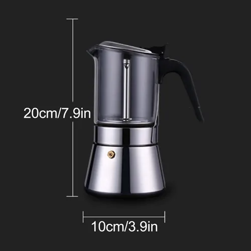 Vista 9 de Cafetera de café expreso, tapa de cristal y olla de café espresso de acero inoxidable, cafetera italiana clásica de acero inoxidable, cafetera