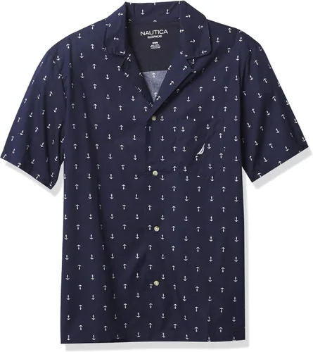 Vista 4 de Nautica Men's Short Sleeve 100% Cotton Soft Woven Button Down Pajama Top Azul