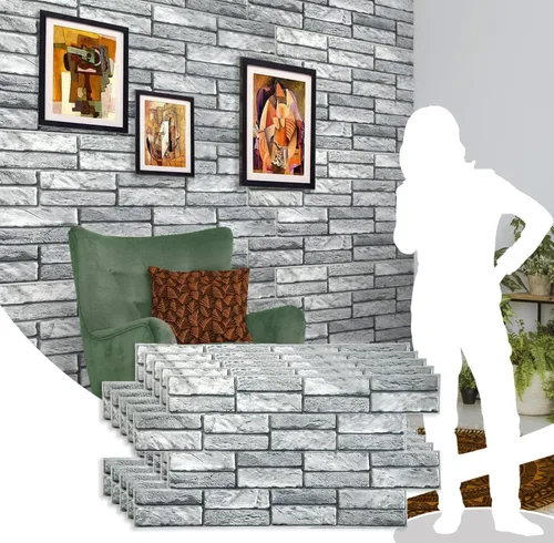 Vista 7 de Dundee Deco PG7003 - Ladrillo antiguo sintético gris, 3.1 x 1.6 pies, panel de pared 3D de PVC, decoración de paneles de pared de diseño