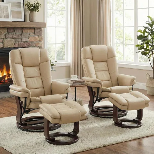 Vista 13 de Sillón reclinable giratorio con sofá reclinable otomano, reposapiés, juego Beige