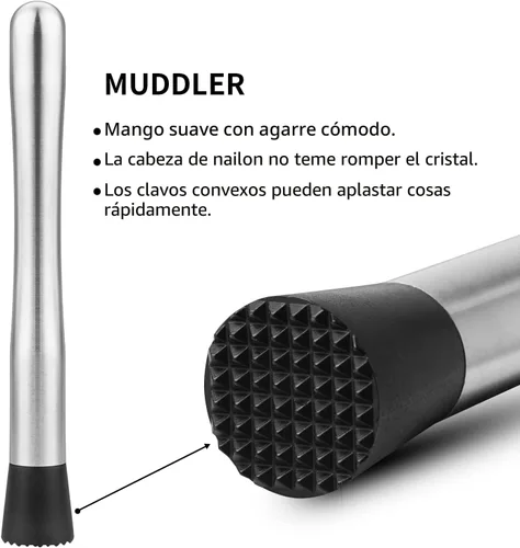 Vista 3 de Tifanso Muddler para cócteles, mortero de 10 pulgadas y cuchara mezcladora de mango largo para bar, agitador de acero inoxidable, herramientas