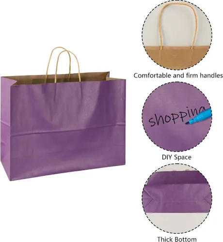 Vista 6 de BLEWINDZ 70 bolsas de papel grandes con asas, 16 x 6 x 12 pulgadas, bolsas de compras de papel multicolor para pequeñas empresas, bolsa de regalo 10