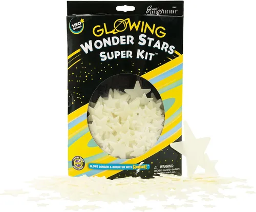 Vista 2 de Great Explorations Wonder Stars Super Kit, estrellas de techo que brillan en la oscuridad. 150 piezas en 4 tamaños reutilizables