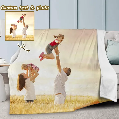 Vista 3 de Manta personalizada con fotos, texto, manta de cama personalizada con imagen, manta de franela personalizada para madres, padres, amantes, Navidad