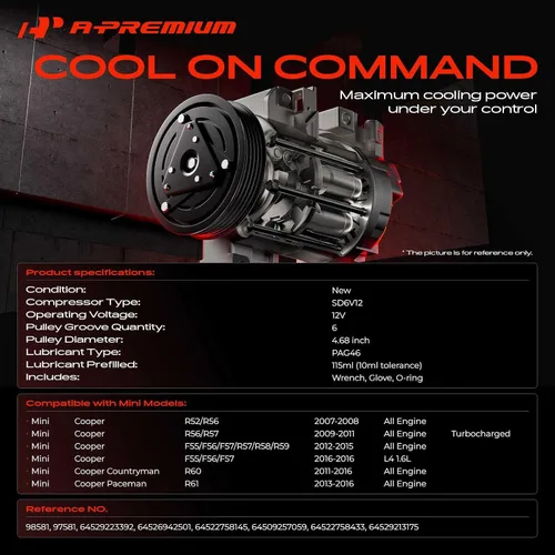 Vista 2 de A-Premium Compresor de aire acondicionado con embrague compatible con Mini Cooper 2007-2016, Cooper Paceman 2013-2016, Cooper Countryman 2011-2016