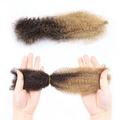 Vista 8 de HAPPY&CC Afro Kinkys - Extensiones de cabello humano a granel para extensiones de rastas de 10 pulgadas, 1.76 onzas, #4, color marrón degradado a