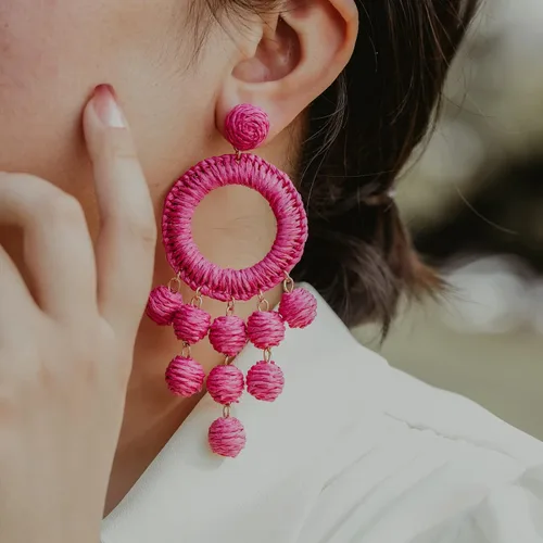 Vista 6 de Statement Raffia Earrings Boho Dangle Drop Earrings Cute Handmade Fashion Earring Summer Beach Jewelry for Women