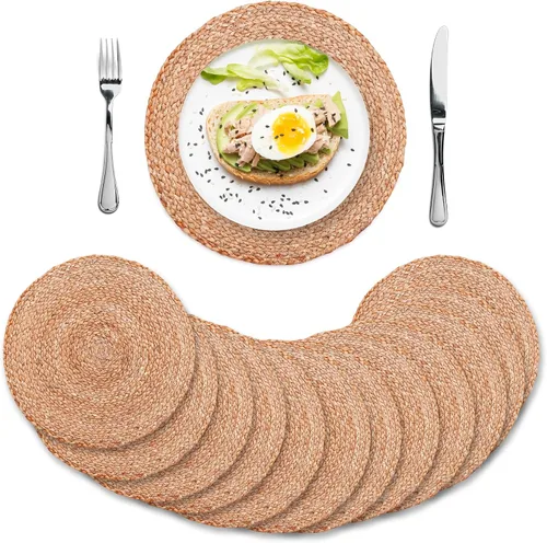 Vista 11 de Eco Crave - Juego de 2 manteles individuales redondos tejidos de yute, natural, 33 cm, estilo boho, rústico, de granja, tejido a mano