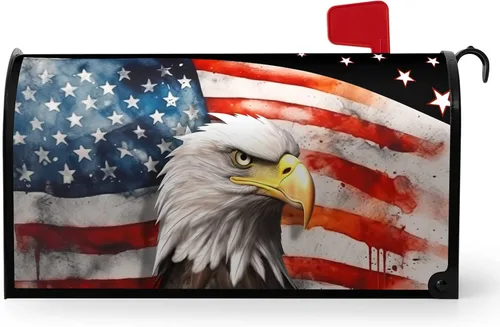 Vista 49 de Funda magnética para buzón patriótico de verano del 4 de julio, cubierta para buzón de bandera de Estados Unidos, diseño floral, Día