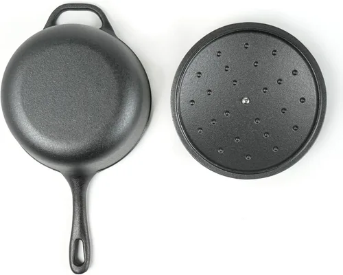 Vista 4 de HAWOK Mini cacerola de hierro fundido de 2.65 cuartos de galón, 8 pulgadas con tapa, pre-sazonada