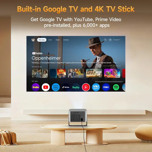 Vista 2 de Alwtniet Proyector HY350GT con Google TV, WiFi 6, Bluetooth 5.4, TV Stick 4K Support Portable Mini Projector, Auto Focus & Obstacle Avoidance, 650