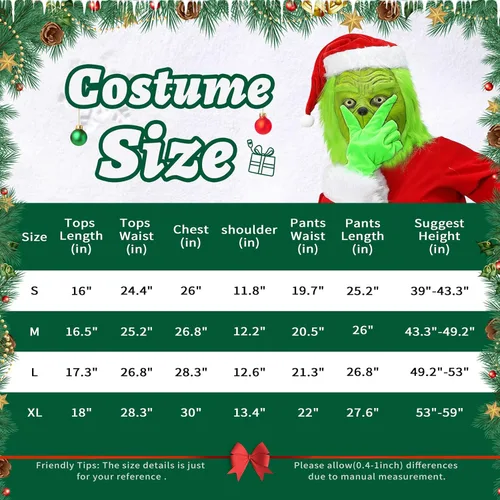 Vista 5 de WANFUY 6PCS Green Big Monster Costume For Adult Kids Deluxe Christmas Santa Costume With Mask Christmas Cosplay Costume