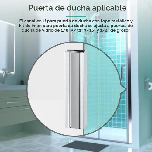 Vista 5 de Imán de Puerta de Ducha de Vidrio Shuisen, Pestillo Magnético para Puerta de Ducha con Cierre de Metal Compatible con Puertas de Vidrio de Grosor