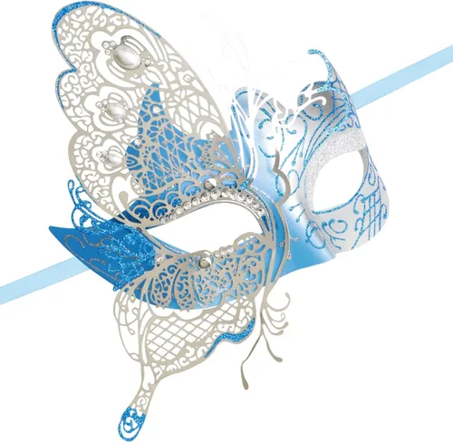 Vista 7 de Antifaz con diseño de mariposa veneciana misteriosa para fiesta de Halloween