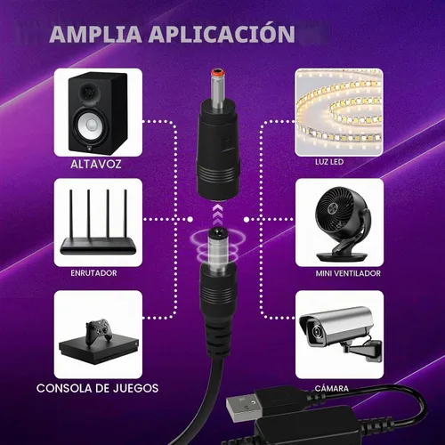 Vista 6 de DROK Adaptador USB a 9 V, convertidor de impulso de CC de 5 V a 9 V, 1,5 A, cable USB de 3.6 ft, convertidor elevador con conector CC macho de 0.217