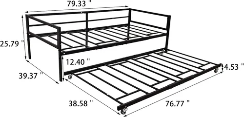 Vista 2 de HOMERECOMMEND Sofá cama de metal de tamaño individual con nido y listones de metal resistente, soporte para sofá cama, plataforma doble, base