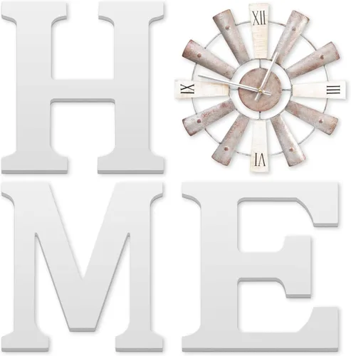 Vista 10 de Letreros de casa de campo con reloj de molino de viento, decoración de pared, letras rústicas para el hogar, arte de pared para sala de estar, Negro