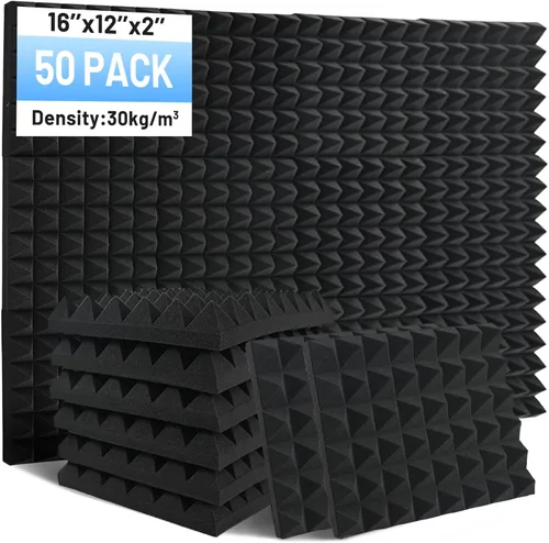 Vista 8 de Focusound Paquete de 24 paneles de espuma acústica a prueba de sonido para paredes, paneles de espuma acústica piramidal de 12 x 16 x 2 pulgadas