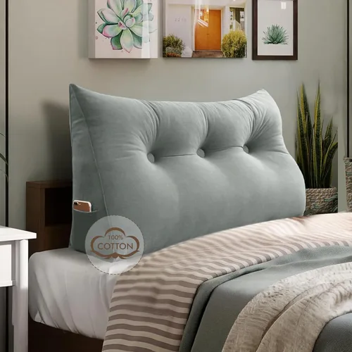 Vista 27 de WOWMAX Almohada para cabecero de terciopelo 100% algodón, tamaño individual, soporte de espalda de cuña, cojín de lectura para cama y diván, cojín