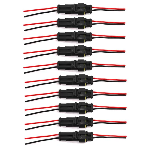 Vista 2 de Arnés de cables de conector eléctrico impermeable de 2 pines de 16 AWG para automóvil, camión, barco y otras conexiones de cables, paquete de 10 10
