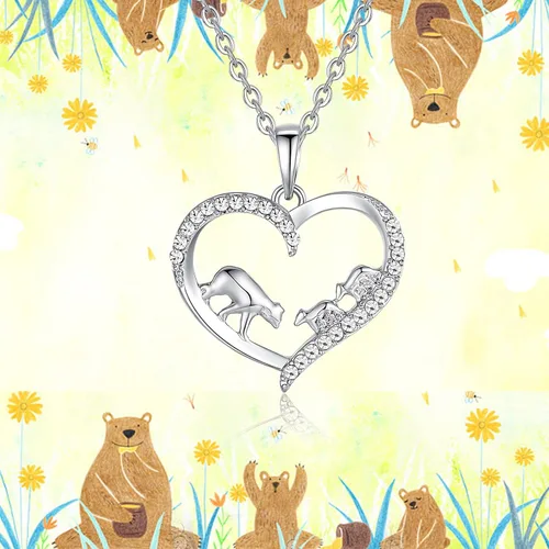 Vista 6 de LYMYF Collar de oso para mamá con 2 cachorros, colgante familiar, collares de corazón para mujer, mamá, mamá, madre, hija, joyería, regalo de mamá