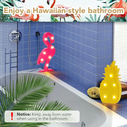 Vista 4 de AceList Suministros para fiestas tropicales de Luau, flamencos, palmeras y piña, flamencos, letrero de luz para decoración de fiesta temática