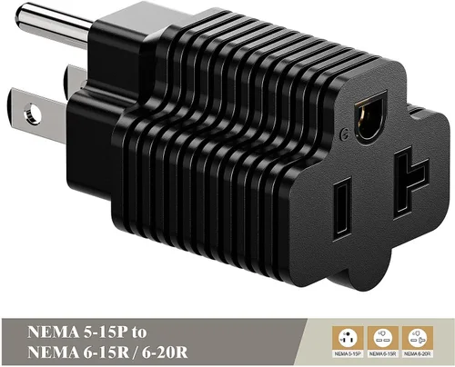 Vista 2 de Nema Adaptador de enchufe de 15 amperios a 20 amperios con certificación ETL NEMA 5-15P a 5-15/20R (peine de 20 amperios T Blade) 15 Amp enchufe