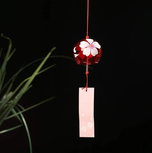 Vista 6 de Campanas de viento japonesas románticas con flores pequeñas Campanas de viento hechas a mano de vidrio estilo japonés colgante para regalo