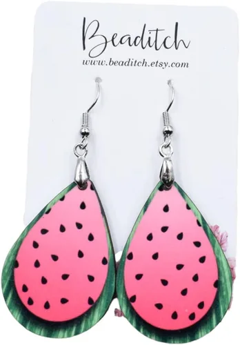 Vista 2 de Watermelon Teardrop Earrings - Pink Summer Earrings
