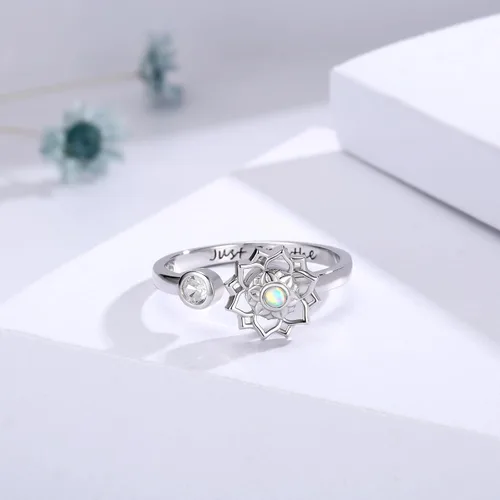 Vista 23 de Fidget Spinner Anxiety Rings for Women: Sterling Silver Lotus Moon Star Sunflower Ring Stress Relieving Calm Ring Jewelry Gifts for Daughter