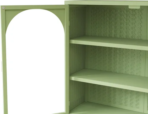 Vista 9 de Armario de baño montado en la pared con 2 puertas de vidrio, 3 estantes de metal, armario colgante de metal, armarios de pared con puertas