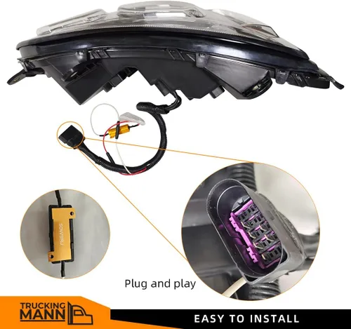 Vista 5 de Conjunto de par de faros delanteros LED completos Blackout para camiones semi Kenworth T660 170 T270 T370 T660 T700 2008-2019 DRL Halo Secuencial