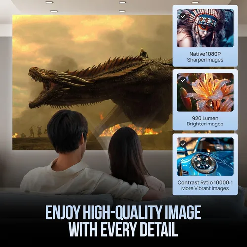 Vista 4 de Proyector mejorado con WiFi 6 y Bluetooth Mini Teatro de video inteligente portátil 4K HD 1080P Pantalla para exteriores Película Monitor de TV
