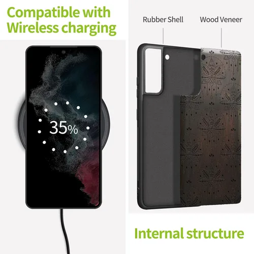 Vista 5 de Carveit Funda de madera para Galaxy S21 Plus [madera natural y TPU suave negro] a prueba de golpes, funda de madera única compatible con S21 Plus 5G