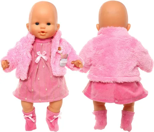 Vista 3 de Ropa de muñeca de bebé, traje rosa lindo casual con abrigo de vestir