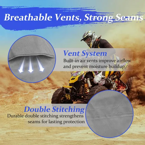 Vista 4 de Cubiertas impermeables para cuatrimoto al aire libre, resistente, cubierta de ATV 600D resistente a los rayos UV, a prueba de desgarros, con correas