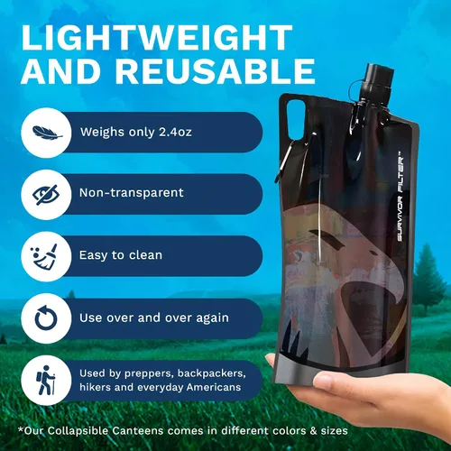 Vista 5 de Survivor Filter Botellas de agua plegables transparentes para viajes, senderismo, plegables, sin BPA, 2