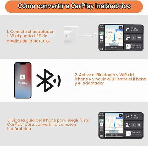 Vista 4 de Adaptador inalámbrico CarPlay para Apple iPhone IOS7+ Convertir con cable a Dongle inalámbrico CarPlay, juego de coche inalámbrico, apto para coche