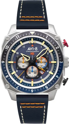 Vista 17 de AVI-8 Hawker Hunter Reloj de piloto para hombre – Atlas Dual Time Cronógrafo, movimiento de cuarzo japonés, caja de acero inoxidable de 43mm, correa