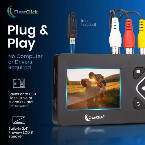 Vista 3 de ClearClick Convertidor de video a digital 2.0 (segunda generación) Edición Mini - Graba video de VCR, cintas VHS, AV, RCA, Hi8, videocámara, DVD
