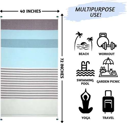 Vista 4 de Folkulture Toalla de playa turca de 40 x 72 pulgadas con bolsa de mano, 100% algodón, lavable a máquina, secado rápido, toallas de playa sin arena