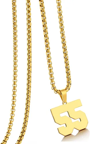 Vista 190 de Collar de Número Dorado para Hombre, Cadena de Acero Inoxidable con Colgante de Número para Atletas, Joyería Deportiva Personalizada para Niños
