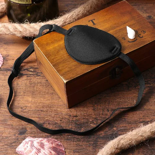 Vista 7 de CLISPEED Parche para ojos de pirata, 2 unidades, parches de calavera de un ojo negro, máscaras de ojos de capitán pirata de seda, para Halloween