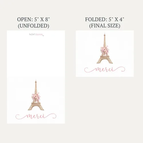Vista 3 de Merci Thank You Cards - Notas de la Torre Eiffel, notas temáticas francesas con sobres (24 unidades)