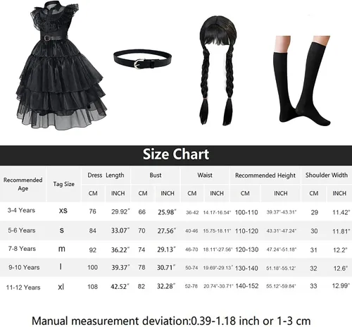 Vista 6 de Black costume girls dress for Kids Black Family Costume for Girls Birthday Halloween Cosplay Party (Ages 3-12)